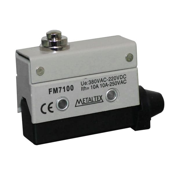 Fines de carrera plástico 10A/250VCA SPDT serie FM7 - Palanca corta con roldana unidireccional
