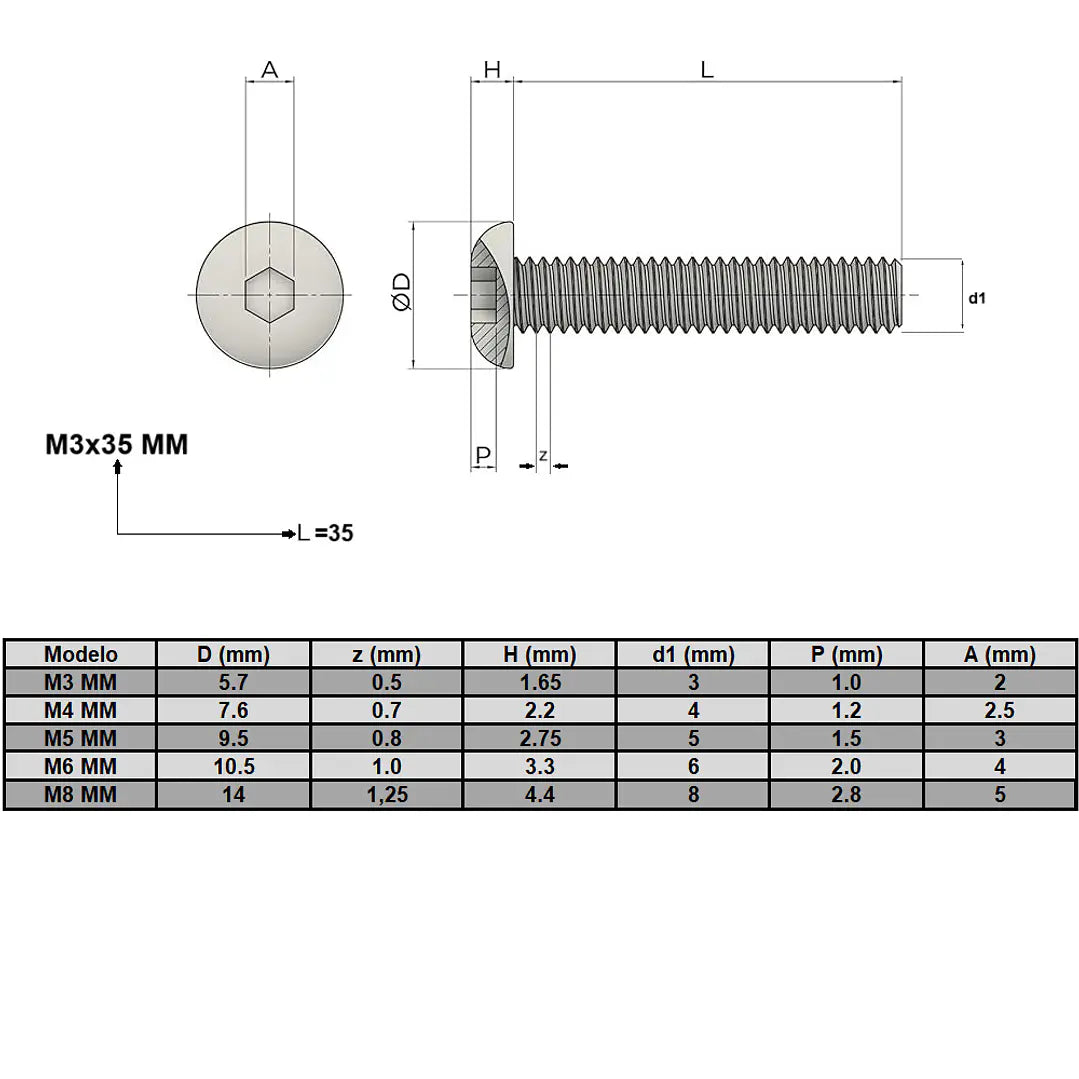 Tornillo de cabeza hexagonal embutida M6x12 mm tipo botón esférico (lote de 50 piezas)