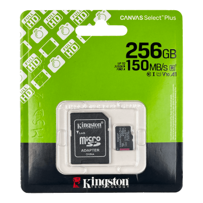 MSD-256GB KINGSTON Tarjeta de memoria MicroSD capacidad 256 gigabytes Incluye adaptador a formato SD Velocidad lectura 100 megabytes por segundo Escritura 85 megabytes por segundo Clase 10 UHS-I U1 V10