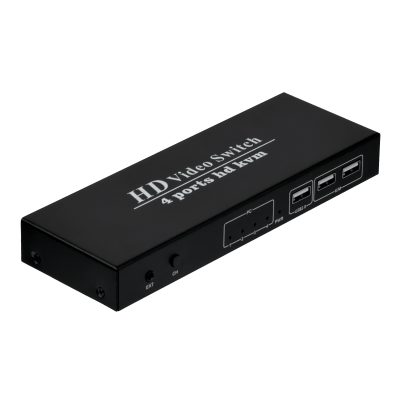 HKVM-4. Conmutador KVM de 4 puertos HDMI y USB-C con cables incluidos, 2 puertos USB 2.0 tipo A, requiere fuente F5, formato 2U.