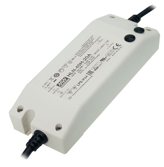 Driver LED plástico voltaje PFC 40W HLN-40H - A - Ajuste Potenciómetro (Io) - 12V