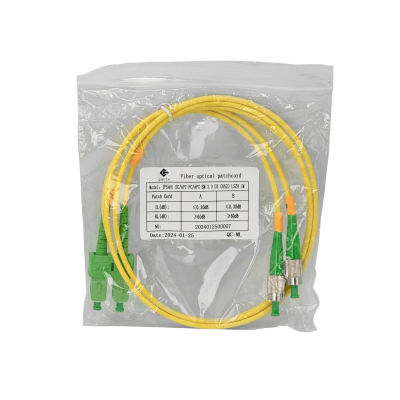 JFSAH1. Cable Pigtail de Fibra Óptica de 1 metro SC/APC-FC/APC Monomodo SM Dúplex 9/125um 3mm