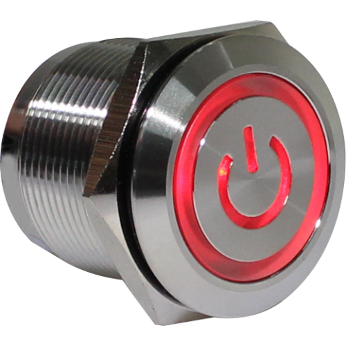 Pulsador antivandálico momentáneo iluminado tricolor Serie AV22_RGB - Icono de alimentación - Piloto LED 24VAC/DC