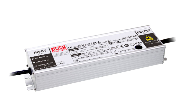 Driver LED carcasa metálica corriente 80W HLG-80H-C - 350mA (comúnmente usado) - A - Ajuste Potenciómetro (Io)