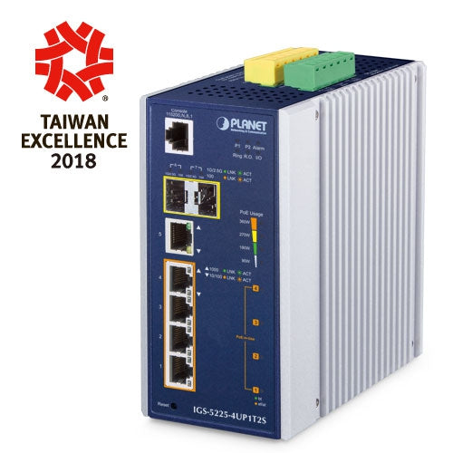 Switch Ethernet Administrado Industrial L2+ de 4 Puertos 10/100/1000T 802.3bt PoE + 1 Puerto 10/100/1000T + 2 Puertos 1G/2.5G SFP