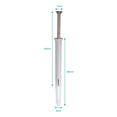TARUGO-7. Fijación de nylon para bloques huecos, 100 unidades, dimensiones 6x80 mm, clavo con anclaje incluido