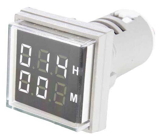 Indicador Digital Horas y Minutos, 220/380VCA, 22mm, cuadrado, color Blanco