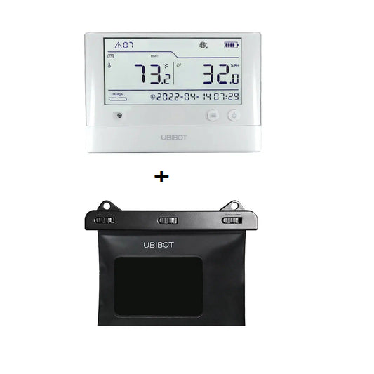 Equipo de vigilancia ambiental WS1 PRO para Temperatura, Humedad y Luminosidad de Ubibot incluye funda protectora