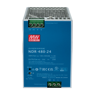 NDR-480-24. MEANWELL Fuente de alimentación 24 VCC 480 W 20 A ajustable/24-28 V Ancho-86 mm Riel-DIN