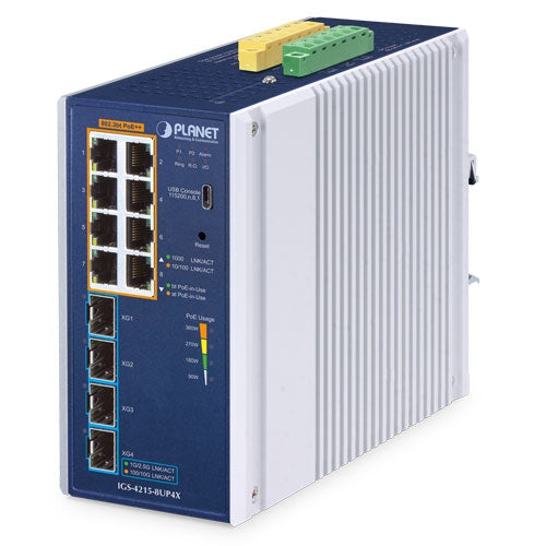 Switch Ethernet Administrado 10G SFP+ de 4 Puertos Industrial L2/L4 8 Puertos 10/100/1000T 802.3bt PoE+ IGS-4215-8UP4X