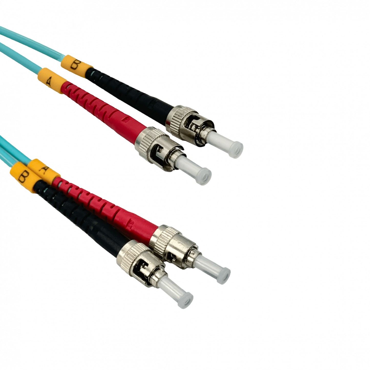 JF3TT5. Cable puente de fibra óptica multimodo MM dúplex OM3 de 5 metros, conectores ST a ST, cubierta LSZH de 3,0 mm y núcleo de 50/125 µm.