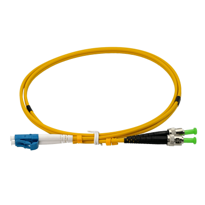JFSLU1. Cable puente de fibra óptica monomodo SM dúplex LC/UPC a ST/APC de 1 metro, 9/125 µm, diámetro 3 mm