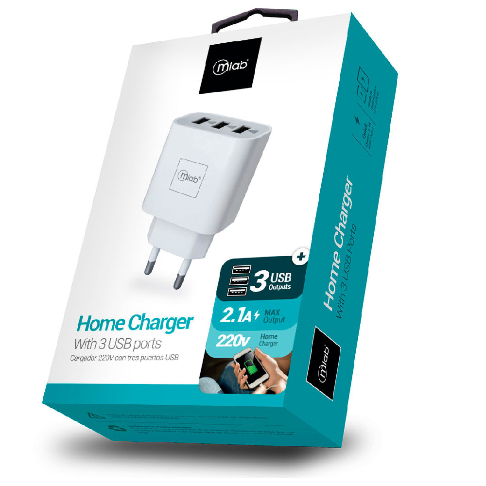 Adaptador de Corriente Mural con 3 Puertos USB Blanco – Mlab