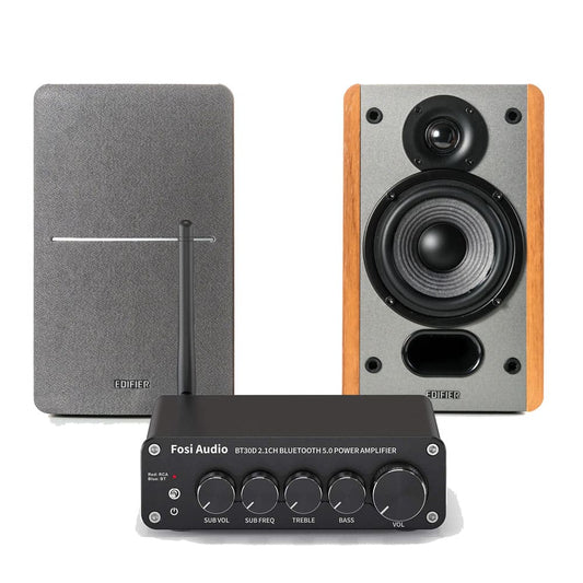 Sistema de Reproducción Compuesto por Amplificador Fosi Audio BT30D con Tecnología Bluetooth + Altavoces Pasivos de Alta Fidelidad Edifier P12 con Potencia de 20W