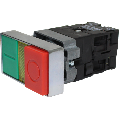 Botón doble retentivo metálico rojo/verde iluminado 22mm 1NA+1NC Serie M20 - Piloto LED 24VAC/DC