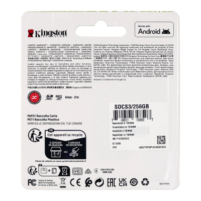 MSD-256GB KINGSTON Tarjeta de memoria MicroSD capacidad 256 gigabytes Incluye adaptador a formato SD Velocidad lectura 100 megabytes por segundo Escritura 85 megabytes por segundo Clase 10 UHS-I U1 V10