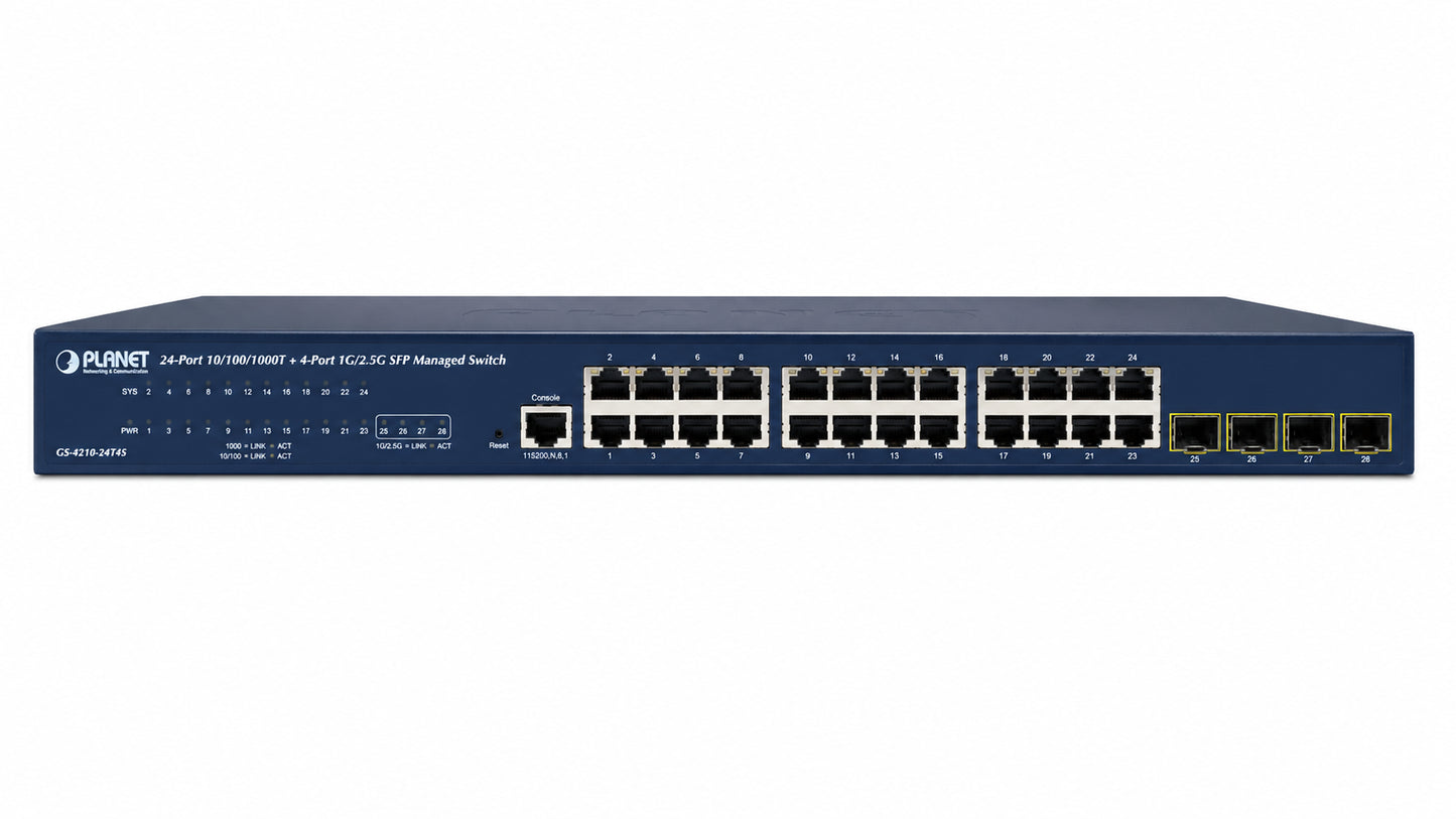 Switch Gigabit Administrado SFP de 24 Puertos 10/100/1000T + 4 Puertos 100/1000X