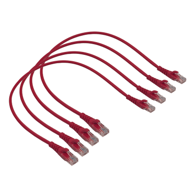 CPR-05-4. LINKMADE Lote de 4 latiguillos de red RJ45 de 50 cm, categoría 5E, color rojo, cubierta LSZH, cable multifilar moldeado.