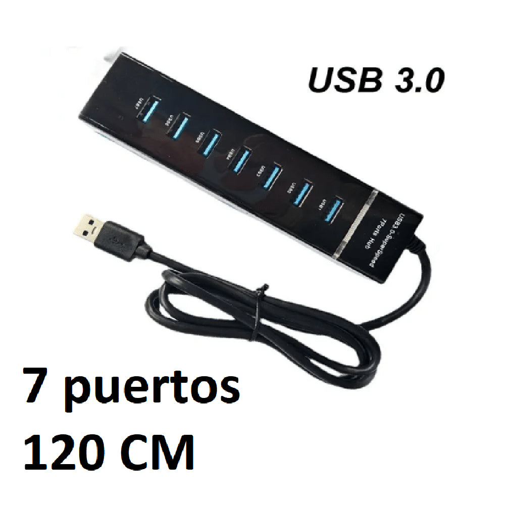 Concentrador USB 3.0 con siete conexiones y cable extendido de 1.2 metros