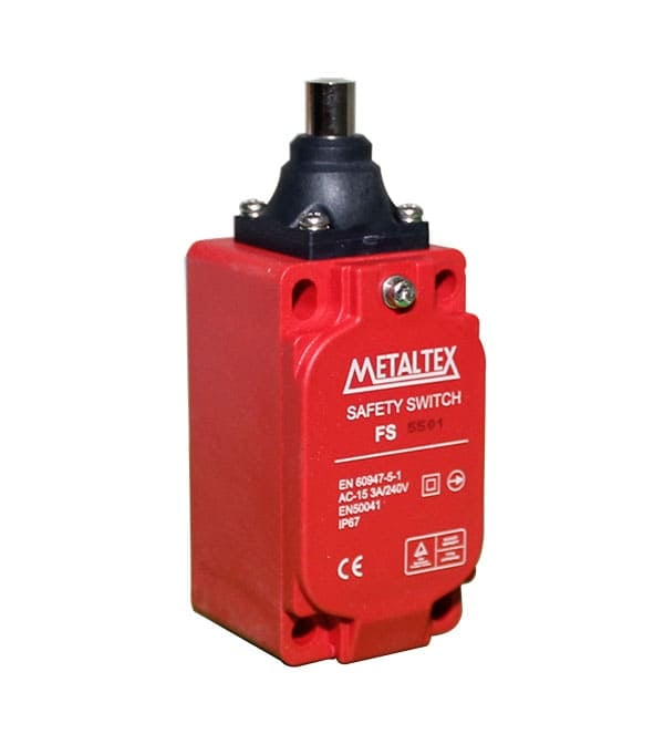 Fines de carrera de seguridad IP67 plástico 3A/250VCA serie FS55 - Brazo ajustable con roldana