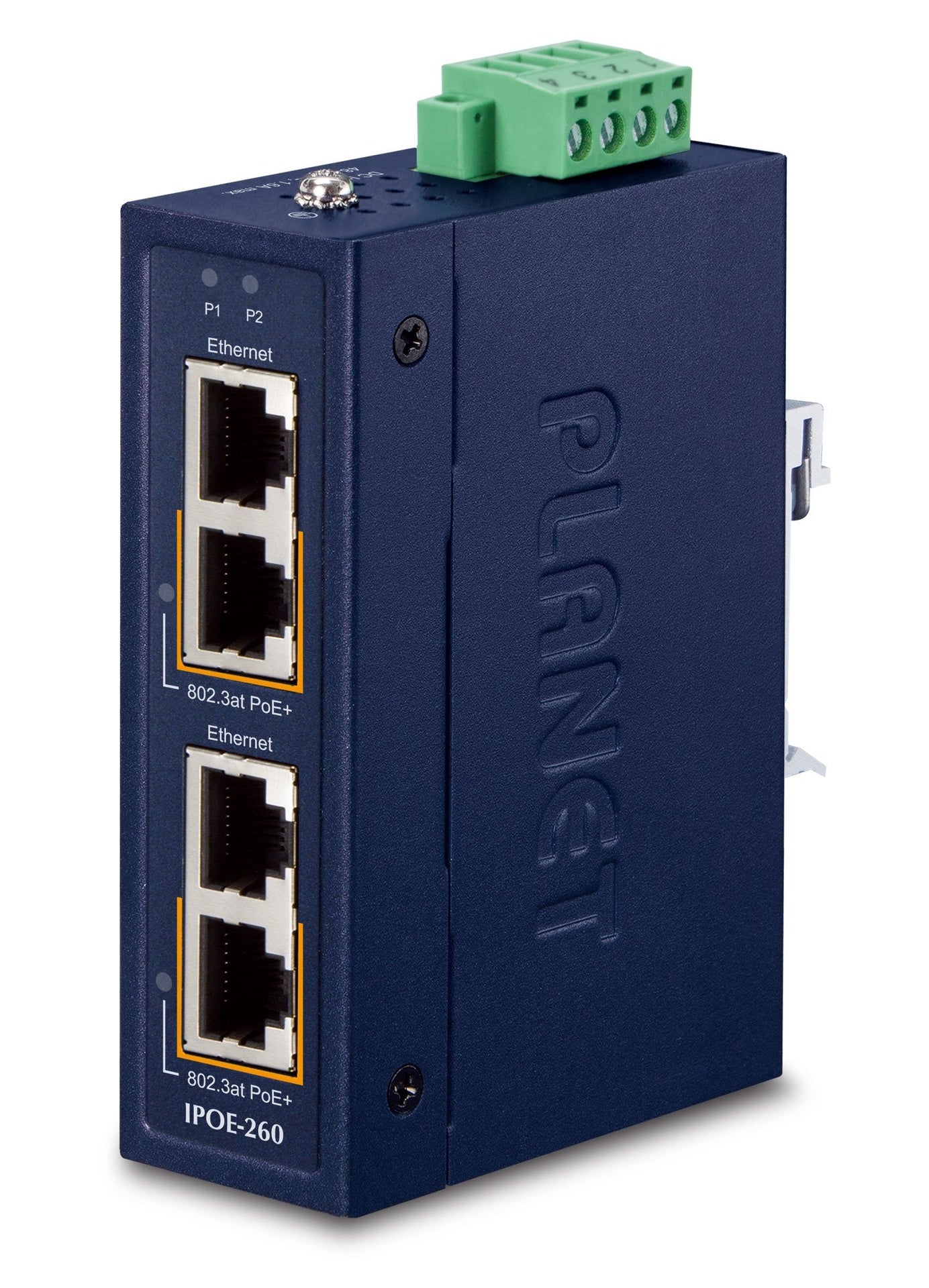 Inyector PoE+ HUB industrial de 2 puertos 10/100/1000T 802.3at