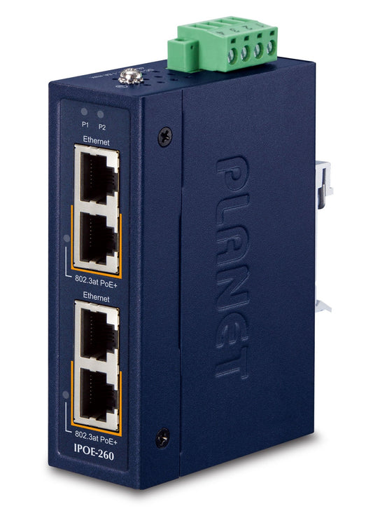 Inyector PoE+ HUB industrial de 2 puertos 10/100/1000T 802.3at