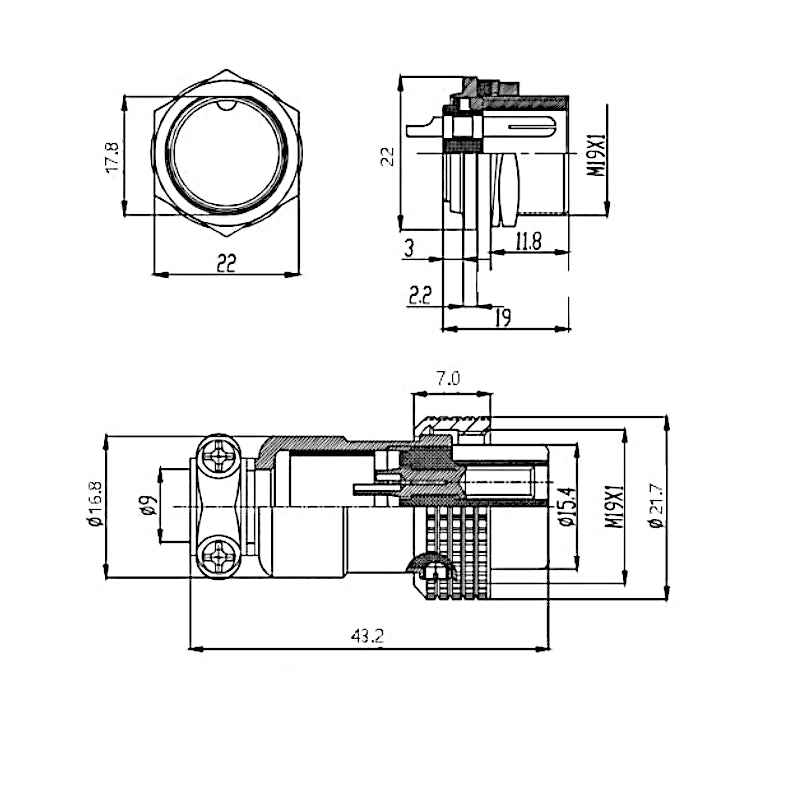 Conector Enchufe Hembra Macho 9 Pines GX20-9 (pack 2 und)