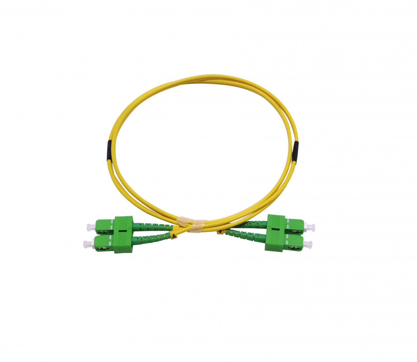 JFSAA1. Cable puente de fibra óptica monomodo SM dúplex de 1 metro, conectores SC/APC a SC/APC, núcleo de 9/125 µm y cubierta LSZH.