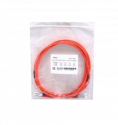 JFMLL3. Cable puente de fibra óptica dúplex multimodo OM1 de 3 metros con conectores LC a LC, núcleo de 62,5/125 µm y cubierta LSZH