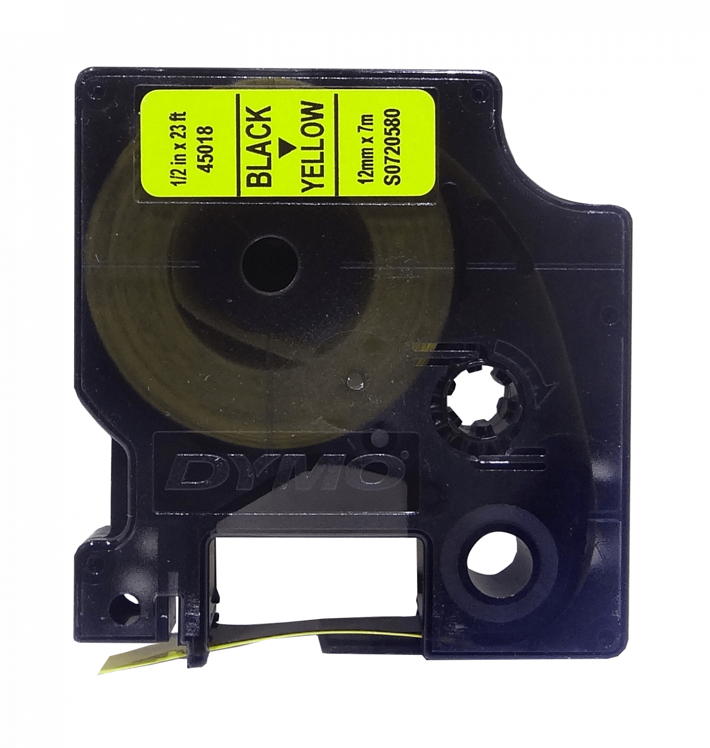 45018 DYMO 12mm Negro en Fondo Amarillo Cinta 7mt D1-Label Cassette