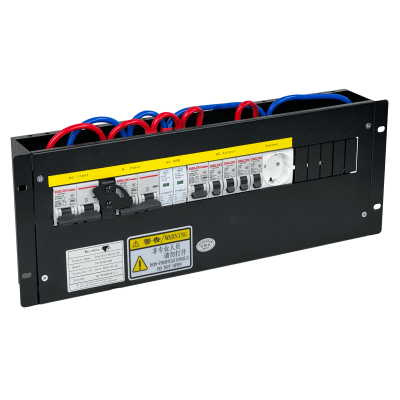 PD-AC100. Conmutador de transferencia manual monofásico de 100 A con 4 salidas y 1 toma Schuko para rack de 4U