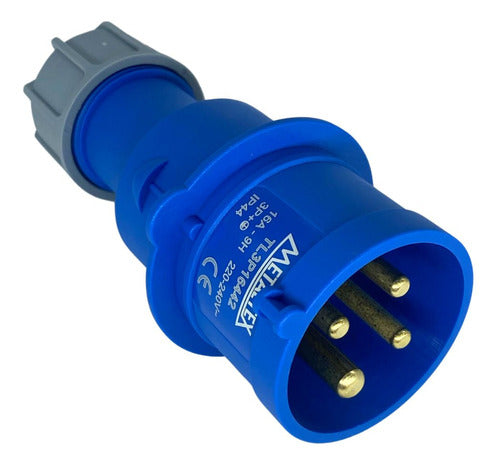 Enchufe Industrial Volante Macho 16A 3P+T 9H Azul