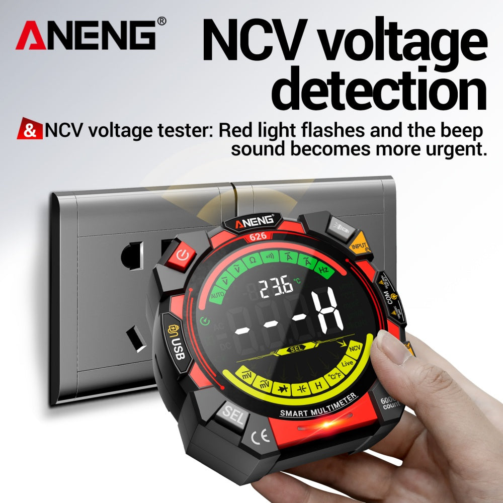 Medidor Multifunción Digital Inteligente 626 con Rango Automático Alimentación USB Recargable Detección NCV 600V 10A