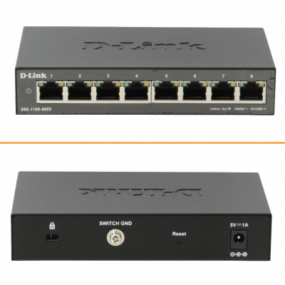 DGS-1100-08V2 D-LINK versión 2, switch inteligente de 8 puertos 1000, formato no rackeable, con fuente de alimentación externa de 5V/1A