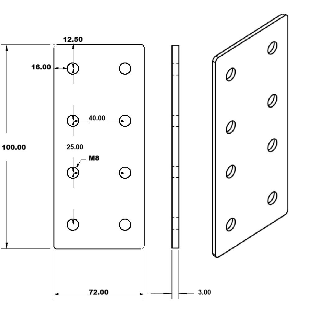 Placa Unión Rectangular Para Perfil Tslot 40x80 (pack 2 und)