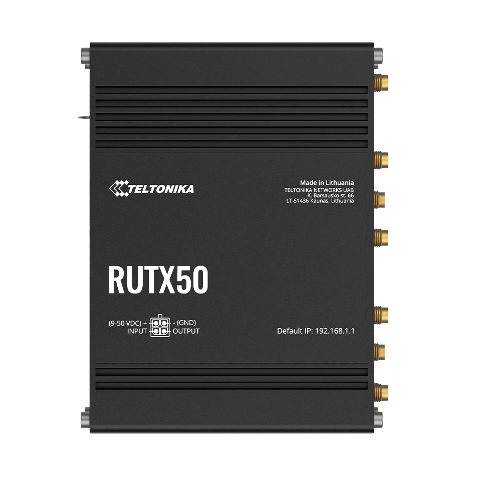 Dispositivo de enrutamiento industrial 5G con doble tarjeta SIM Teltonika RUTX50 incorporando conmutación por redundancia