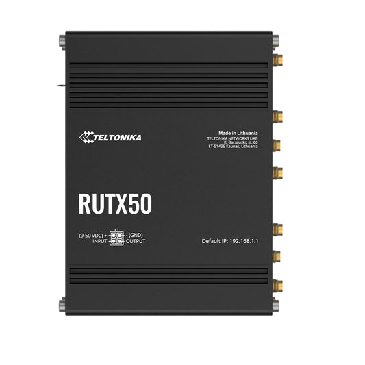 Dispositivo de enrutamiento industrial 5G con doble tarjeta SIM Teltonika RUTX50 incorporando conmutación por redundancia