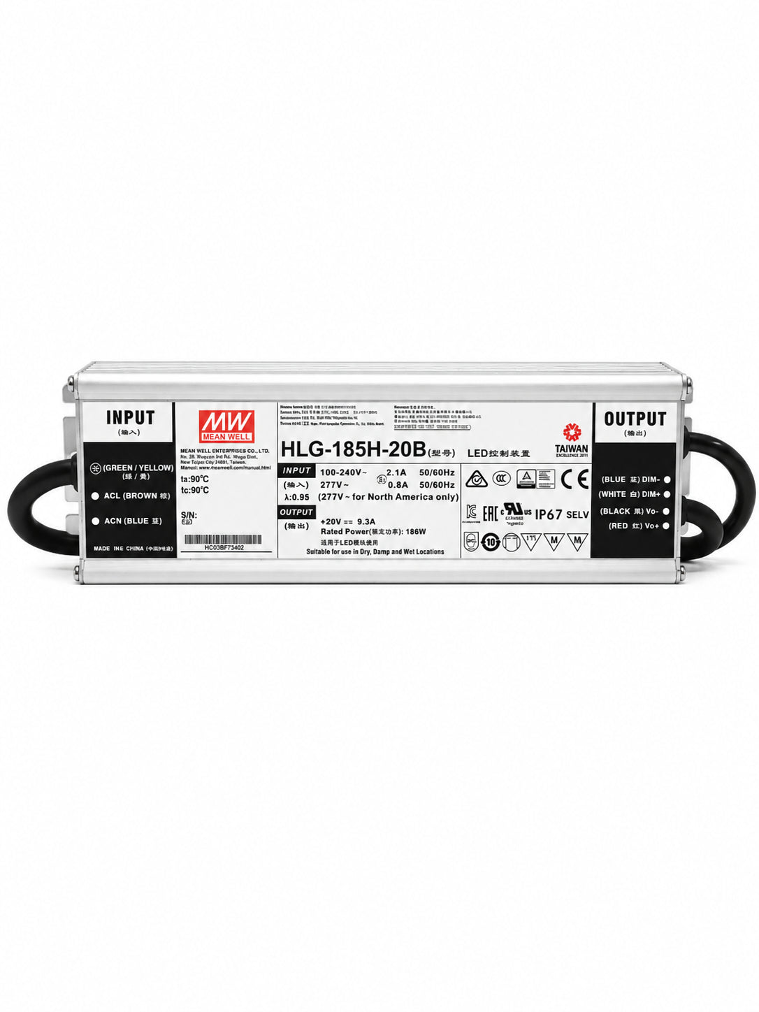 Driver LED carcasa metálica voltaje 185W HLG-185H - Fija - 15V