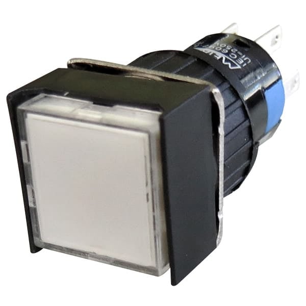 Botón retentivo cuadrado plástico DPDT Iluminado 16mm Serie P16 - Naranjo - Piloto LED 220VAC/DC