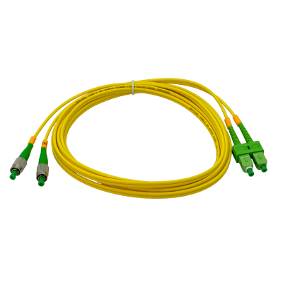 JFSAH3. Latiguillo dúplex de fibra óptica monomodo SM de 3 m con conectores SC/APC a FC/APC, núcleo de 9/125 µm y cubierta de 3 mm