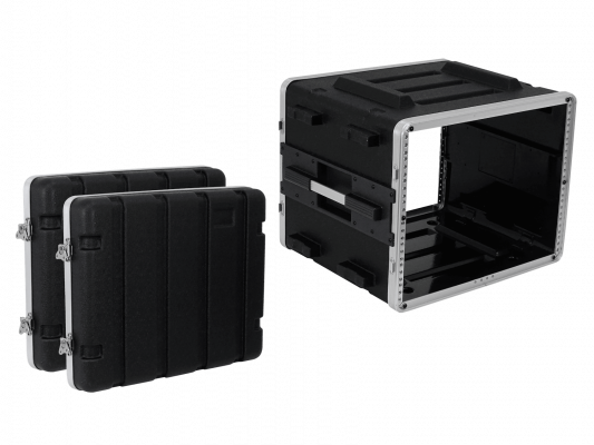 RK08X. 8U/42cm Profundidad-42cm Bastidor Portátil de Plástico con 2 Cubiertas para Uso Externo Negro