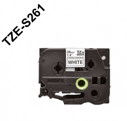 TZE-S261. Cinta de 36 mm de BROTHER con impresión negra sobre base blanca, longitud de 8 m, compatible con PT-P900W y PT-9700PC