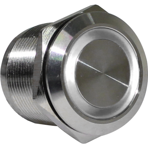 Botón antivandálico retentivo iluminado 19mm Serie AVI-R - Azul - Piloto LED 24VAC/DC - Metálico negro