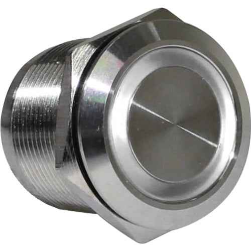 Botón antivandálico retentivo iluminado 19mm Serie AVI-R - Azul - Piloto LED 220VAC/DC - Cromado