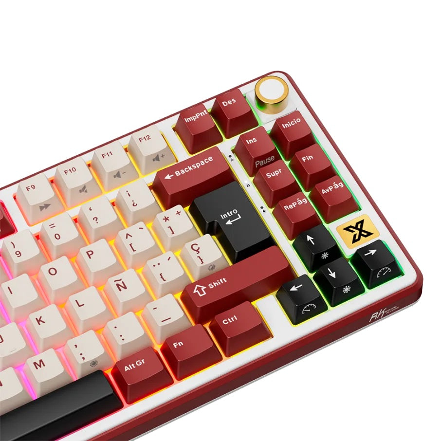 Teclado mecánico RK Royal Kludge RK X87 Burdeos Rojo 87% en español