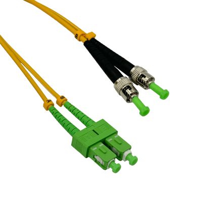 JFSAU2. Cable de interconexión de fibra óptica monomodo dúplex SC/APC a ST/APC de 2 metros, núcleo de 9/125 µm y cubierta de 3 mm