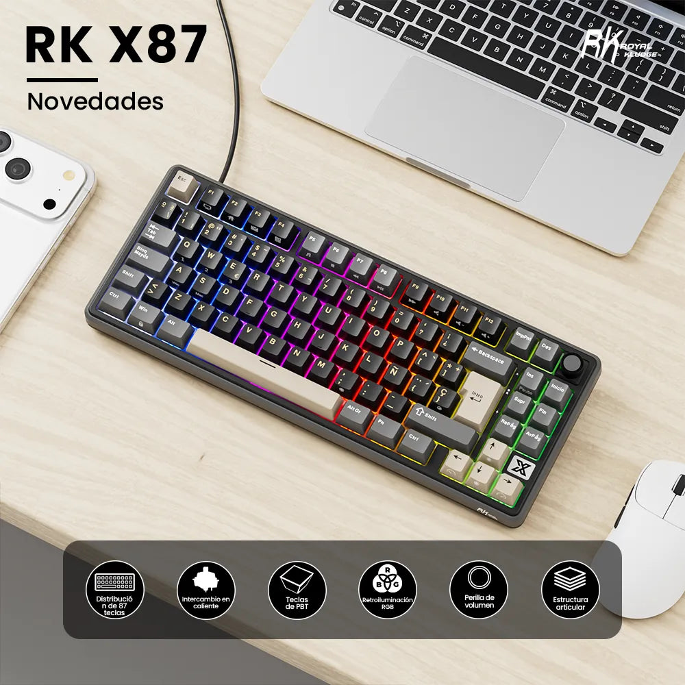 Teclado Mecánico RK Royal Kludge RK X87 Phantom con distribución al 87% en idioma Español