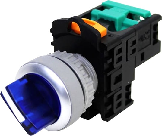 Selector plástico 2 posiciones iluminado 1NA 22mm serie TN2 - Azul - Piloto LED 220VAC/DC