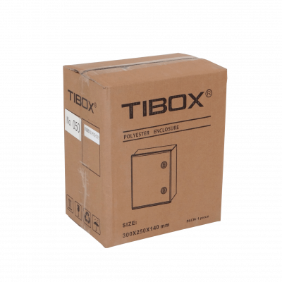 TIP-325. Caja estanca TIBOX de poliéster 300x250x140mm color gris IP65 RoHS con placa de montaje
