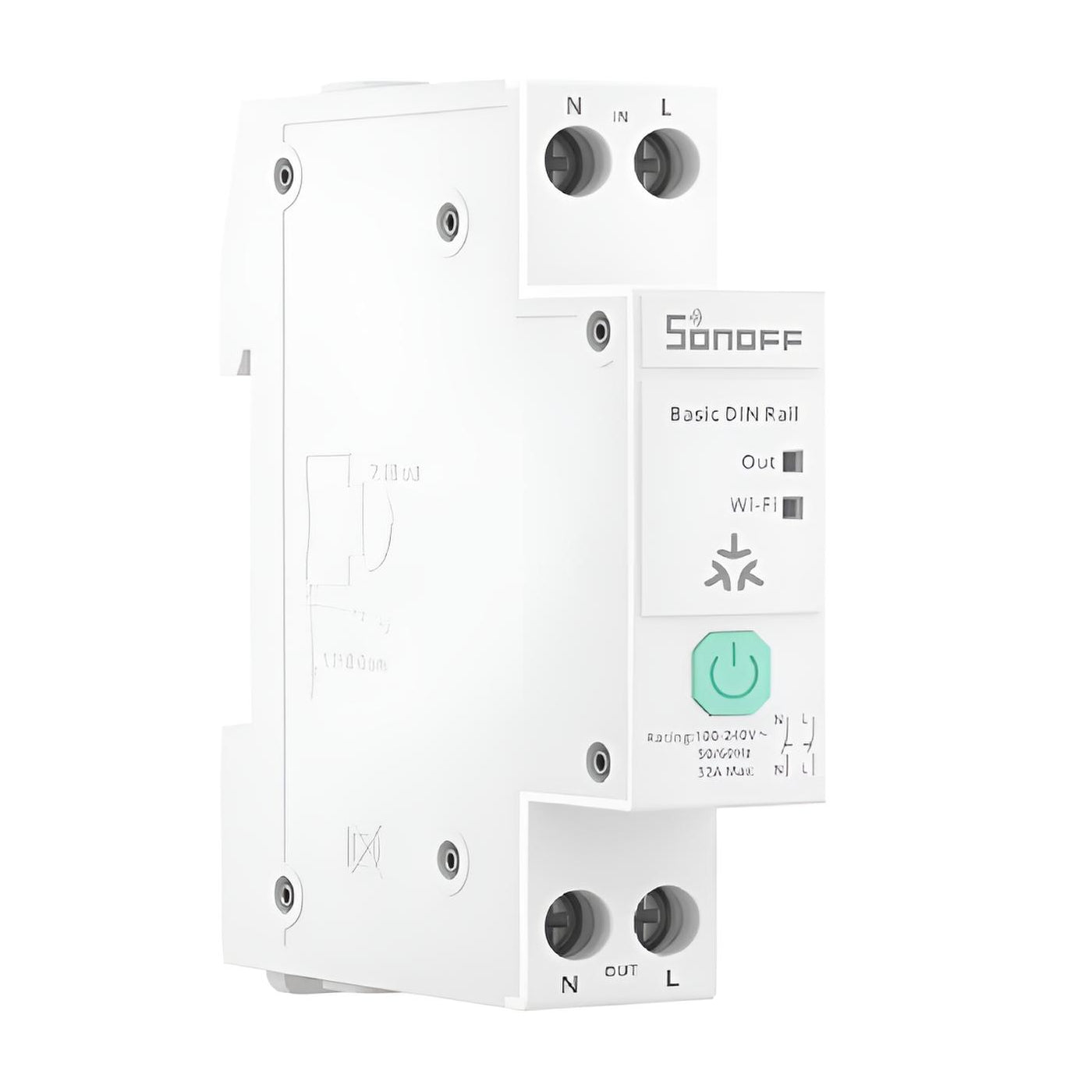 Conmutador inalámbrico Sonoff Basic-1GSP para carril DIN de 32 amperios con monitorización de consumo eléctrico (compatible con Matter)